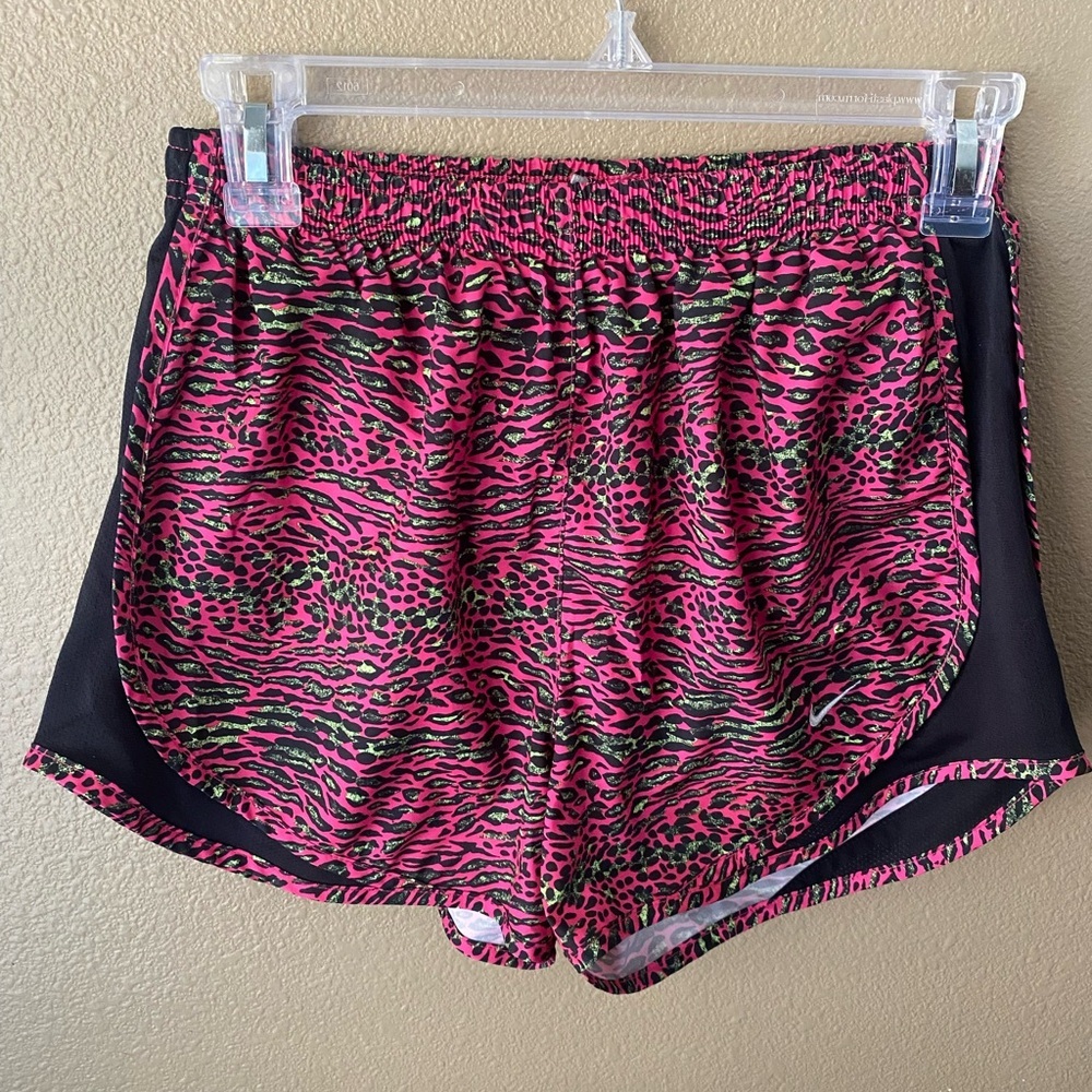 Nike Tempo Dri-FIT Running Shorts Women's S Pink Green Black Cheetah Print EUC